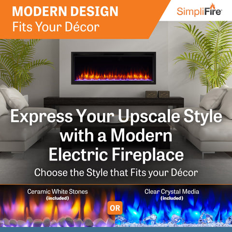 SimpliFire Allusion Platinum 50" Wall Mount/Recessed Linear Electric Fireplace | SF-ALLP50-BK