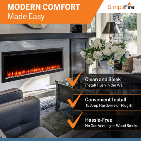 Image of SimpliFire Allusion Platinum 60" Wall Mount/Recessed Linear Electric Fireplace | SF-ALLP60-BK