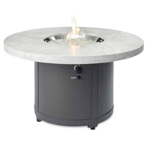 Image of The Outdoor GreatRoom Company White Onyx Beacon Round Gas Fire Pit Table | BC-20-WO