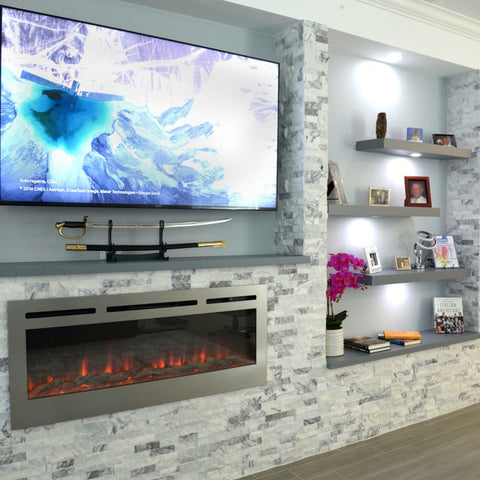 Image of Touchstone Sideline Deluxe Stainless Steel 50" Recessed Smart Electric Fireplace | 86273