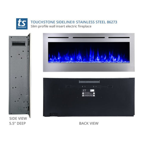 Image of Touchstone Sideline Deluxe Stainless Steel 50" Recessed Smart Electric Fireplace | 86273
