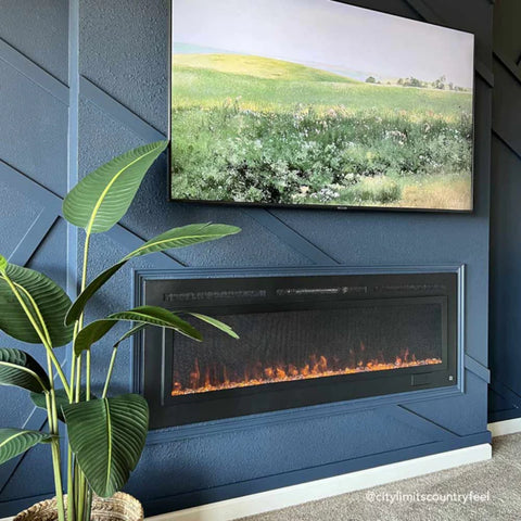Image of Touchstone The Sideline Steel Mesh Screen Non Reflective 60 Inch Recessed Electric Fireplace | 80047